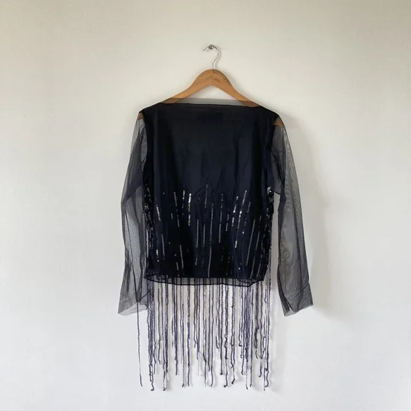 Pre-loved designer Luis Civit Women's Black Sequins Mesh Blouse UK Size 16 - Picture 5 of 17